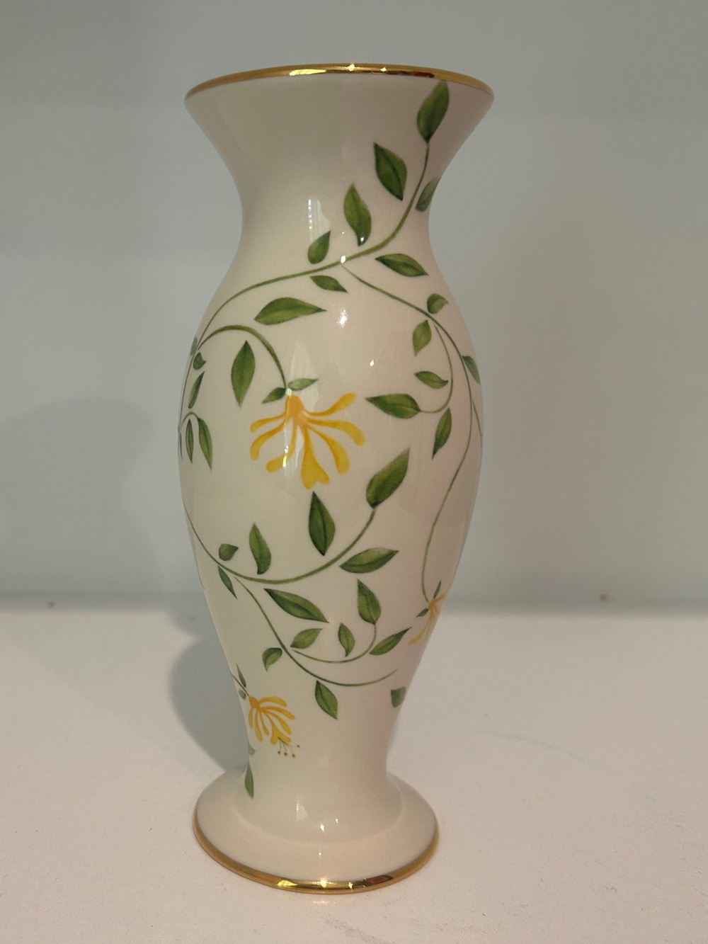 Lenox Cream Honeysuckle Floral Porcelain Vase with 24K Gold Trim